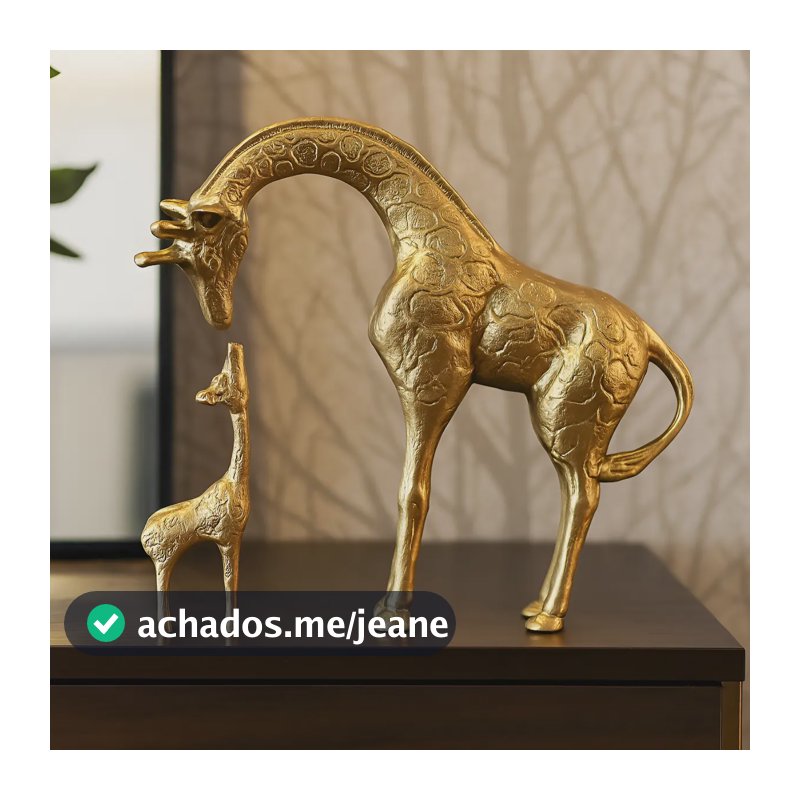 Escultura Decorativa Dupla De Girafa Enfeite Rack Sala Dourado