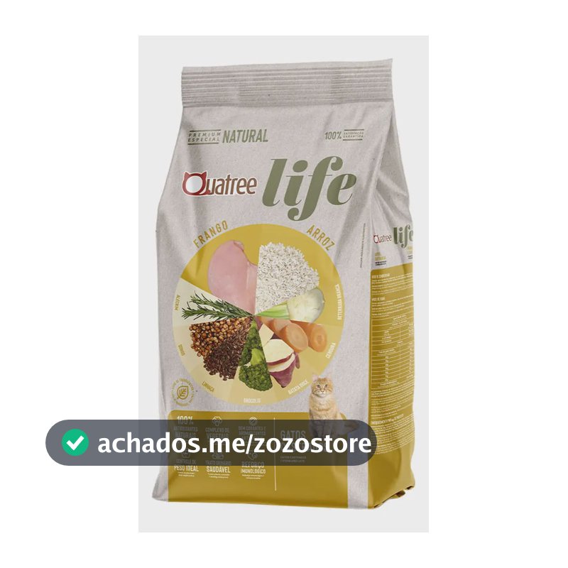 Quatree Life alimento para gatos castrados frango e arroz 3kg