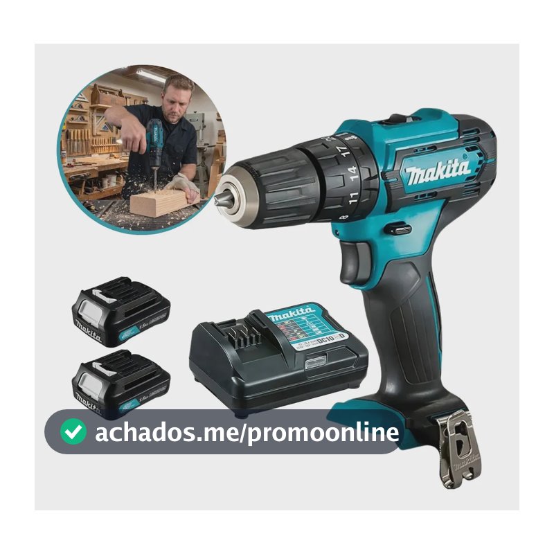 Kit Furadeira Parafusadeira Hp333 + Carregador + 2 Baterias Cor Azul