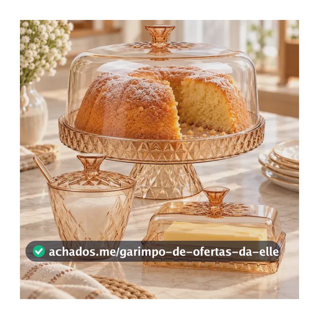 Boleira Alta Com Pé Com Manteigueira E Açucareiro Com Tampa Acrílico Resistente Âmbar Mesa Posta Ou Confeitaria
