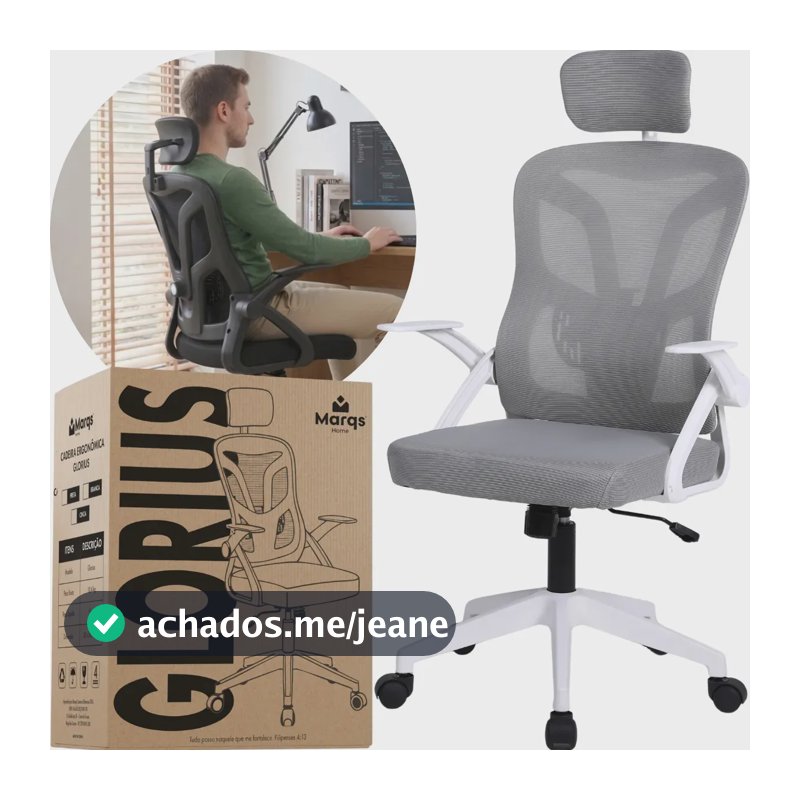 Cadeira De Escritorio Ergonomica Nr17 Glorious Marqs Home Giratoria Resistente Reforçada 180kg Confortavel Reuniao Mesh Cinza