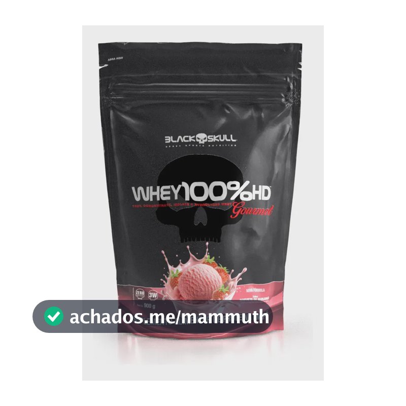 Whey 100%hd Gourmet 900g Refil Black Skull Sabor Morango