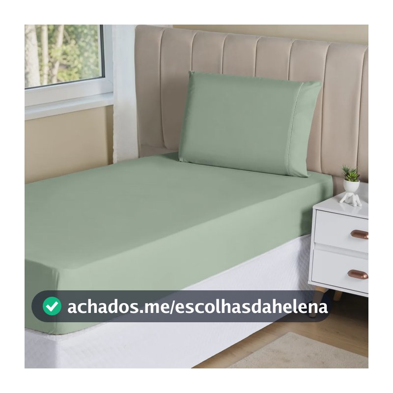Jogo Lençol 2 Peças Solteiro Hipercal 400 Fios Leve Luxo Cor Verde Desenho do tecido Liso