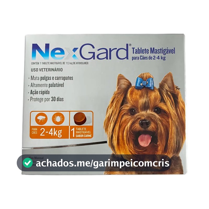 NexGard Antipulgas E Carrapatos Para Cães de 2kg a 4kg 1 Tablete Mastigável Proteção de 30 Dias