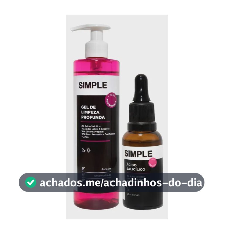 Kit Pele Acneica Gel Limpeza + Sérum Ácido Salicílico Simple