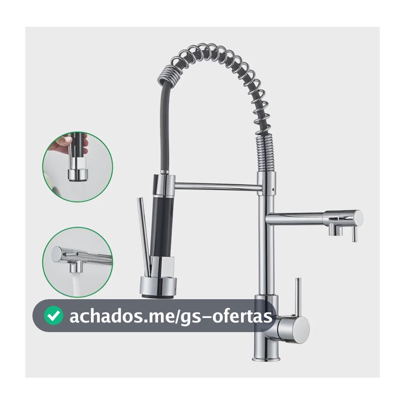 Torneira Gourmet Cozinha 50cm Metal Spray Duo Monocomando Acabamento Cromo Polido Espelhado Cor Cromado Winda