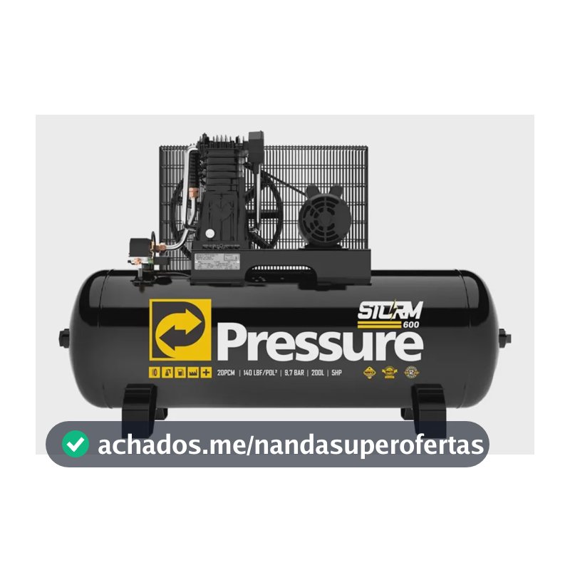 Compressor Ar Pressure Storm 600 5hp 200lt 140psi Cor Preto Fase elétrica Trifásica
