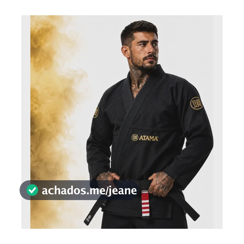Kimono Jiu Jitsu Atama Classic Branco Preto Azul Preto A3 - Até 1,90m E 95kg