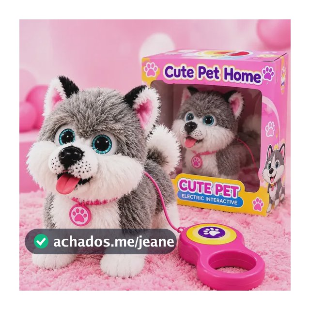Cachorro De Pelúcia Interativo Anda Late Lambe E Repete Voz Cinza