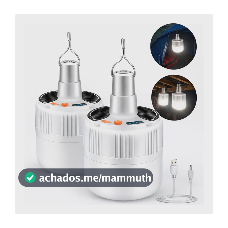 Kit 2 Lampiões Led Recarregáveis Solares Campining E Barraca Branco 127/220v