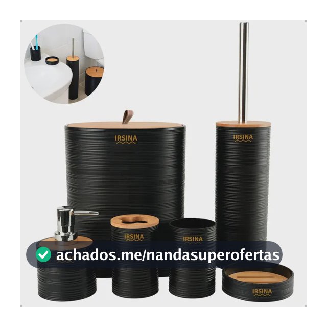 Kit Banheiro Conjunto De Acessórios Moderno Bambu Lixeira Saboneteira Escova Cor Preto Irsina