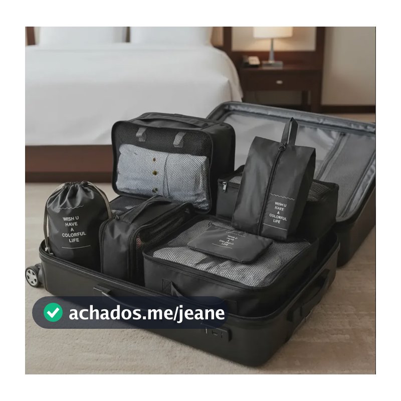 Organizador De Mala Para Viagem Kit 7 Peças Completo Preto