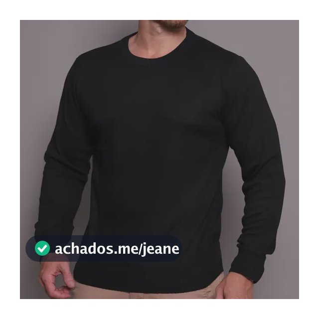 Suéter Masculino Gola U Preto Basic Tricot Blusa Manga Longa