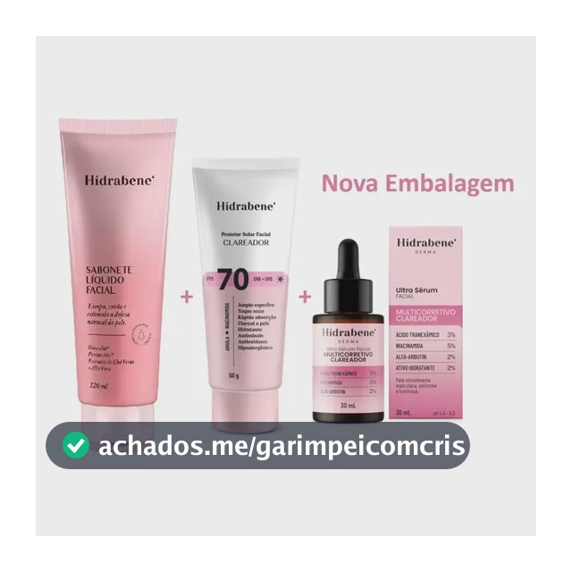 Kit Hidrabene Linha Clareadora Sabonete Liq+sérum+protetor70