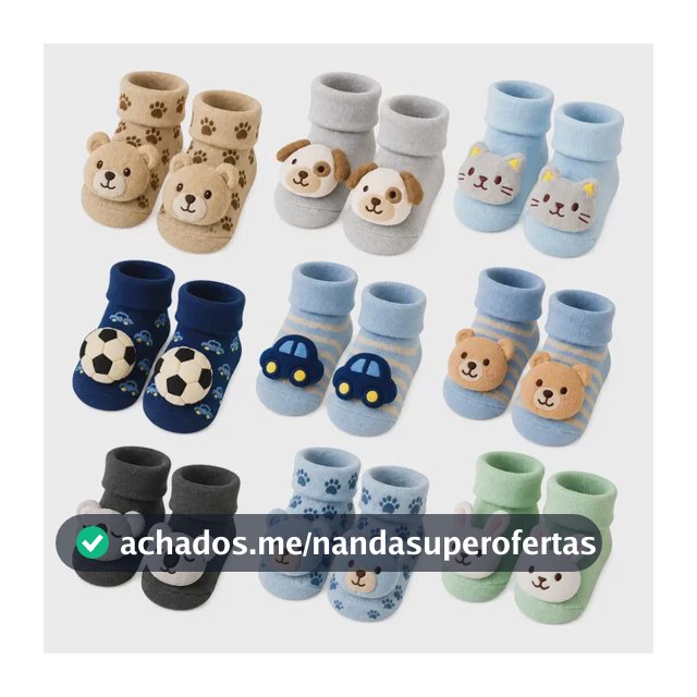 Kit 04 Pares Meia Bebê Bichinho Infantil Inverno Pelúcia 3 D
