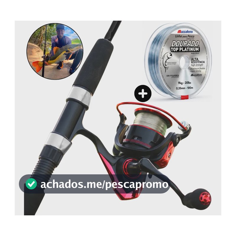 Kit Pesca Molinete 4000 Drag 8kg + Vara 2p Para Molinete 1.65m Fibra De Vidro Maciça + Linha Cor Vermelho
