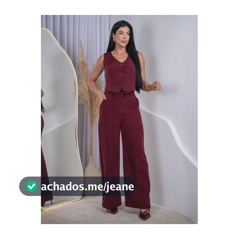 Conjunto Feminino Calça E Colete Liso Alfaiataria Social Marsala G(40/42)