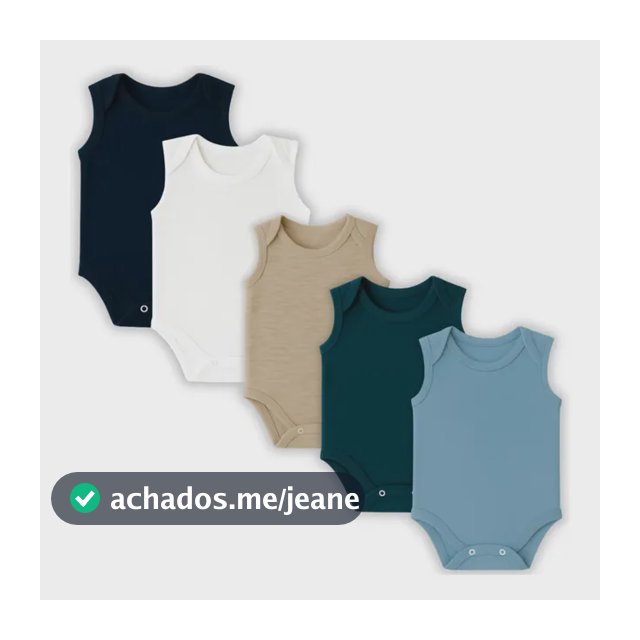 Kit 5 Peças Body Regata Bebe Liso 100% Algodão Bebe Menino