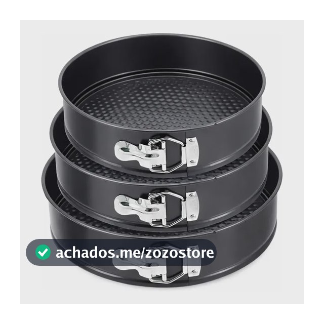Kit 3 Formas De Bolo Torta Pudim Cheesecake 24CM 26CM 28CM Antiaderente Com Fundo Removível Com trava Desmontável Durável Confeitaria Aniversário Festa Cor Preto Sayonara