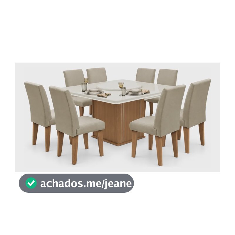 Conjunto Mesa Cedro Off Tampo Giratório 8 Cadeiras Amsterdã Off White/ Cedro