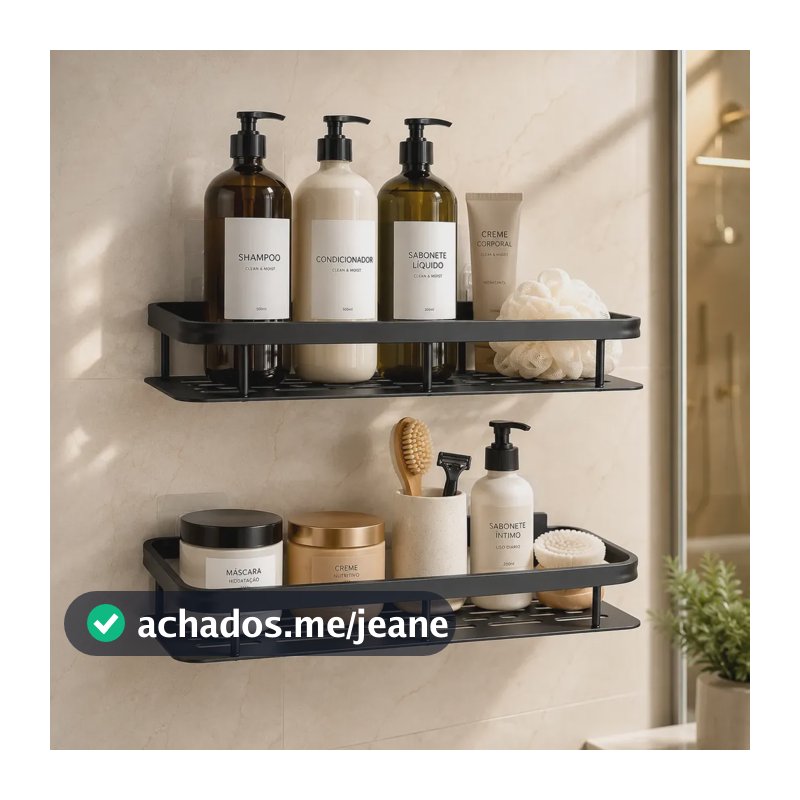 Kit 2 Suportes Porta Shampoo Sabonete Prateleira Parede Luxo Preto