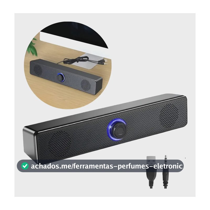 Caixa De Som Gamer Para Computador Pc Soundbar Usb Led Preto Preto