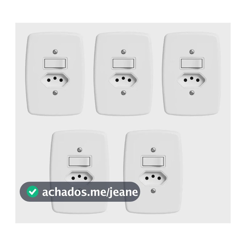 Kit 5 Interruptor 1 Tecla Simples + Tomada 10a Pluzie Ideale 10 A Branco