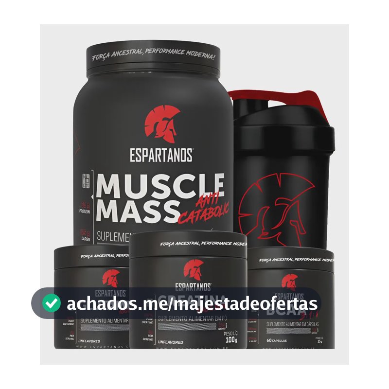 Kit Mass Hipercalórico + Bcaa + Creatina + Glutamina + Copo Chocolate