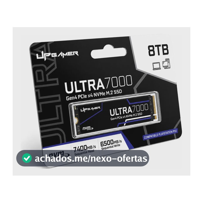 SSD Interno 8TB M.2 2280 NVMe PCIe Gen4x4 Leitura até 7400MB/s Gravação até 6500MB/s Ultra 7000 - UP Gamer
