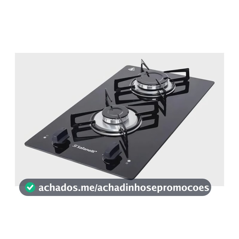 Cooktop Safanelli de Vidro Preto com 2 Bocas para Gás GLP