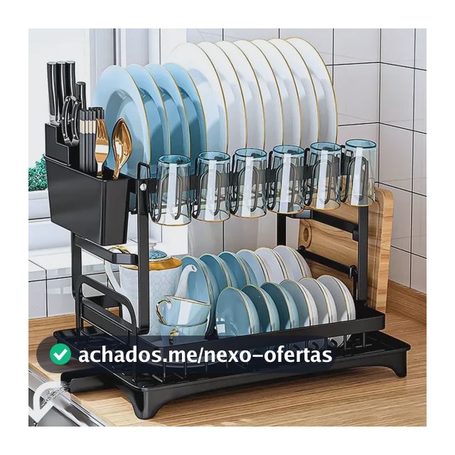 Organizador De Louças 2 Andares Inox Preto Para Cozinha Preto