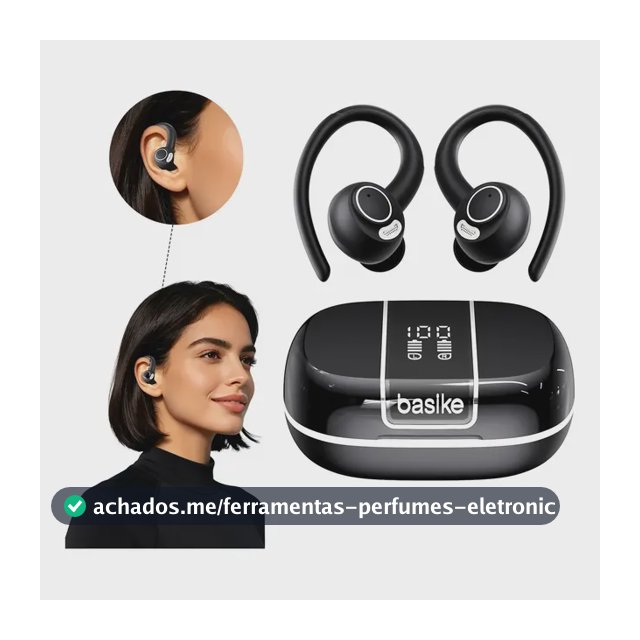 Fone de Ouvido Basike TWS Bluetooth Esportivo para Corrida com Cancelamento de Ruído, Bateria de 35h e Display LED