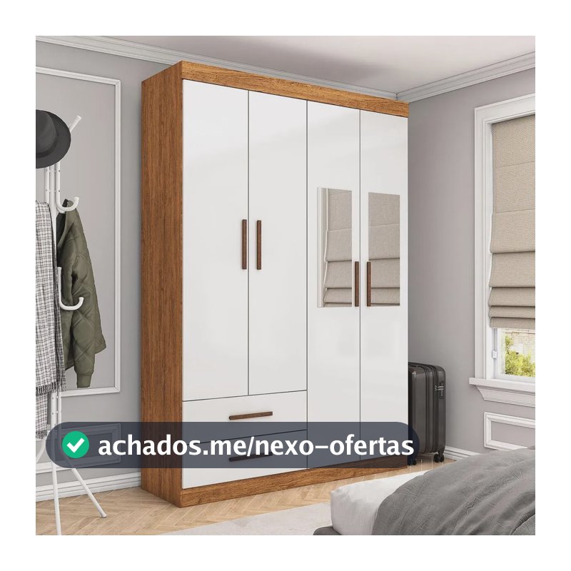Guarda-Roupa Solteiro Siena 4 Portas 2 Gavetas com Espelho Multimóveis CR35555 Marrom-claro
