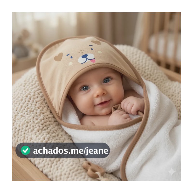 Toalha De Banho Bebê Com Capuz Bichinho Macia Absorvente Marrom Cachorro