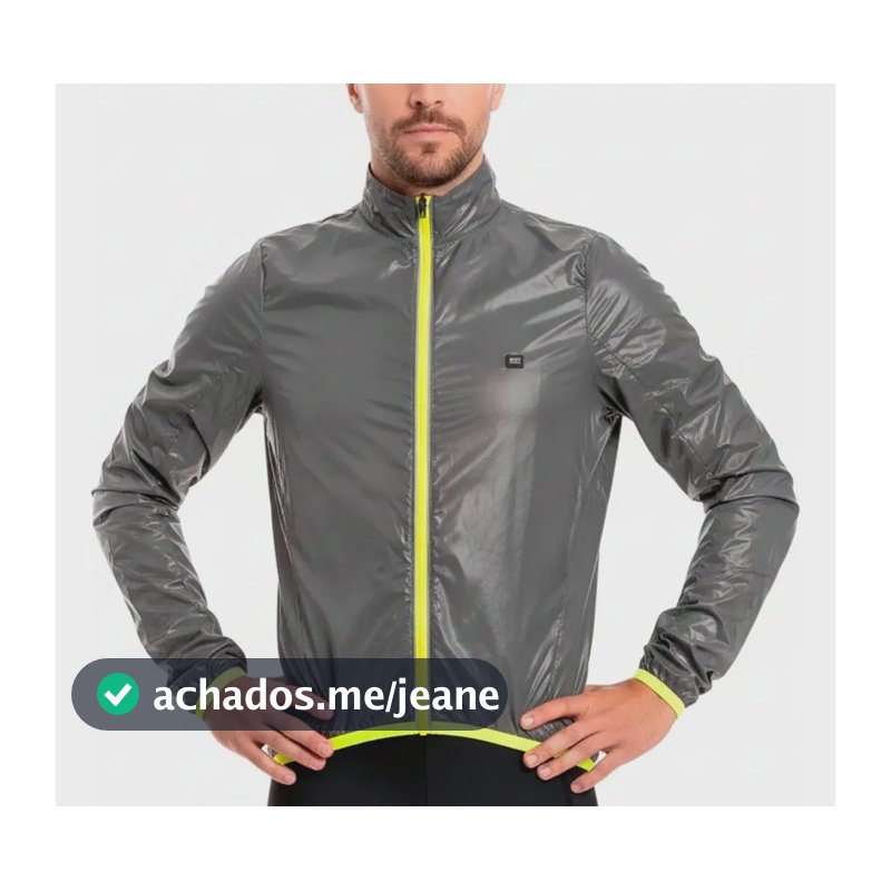 Jaqueta De Ciclismo Corta Vento Marcio May Pro Grafite Neon Cinza E Amarelo Pp Lisa