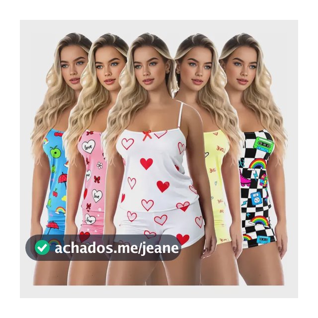 Kit 5 Conjuntos Pijama Feminino Baby Doll Estampados Cordoba