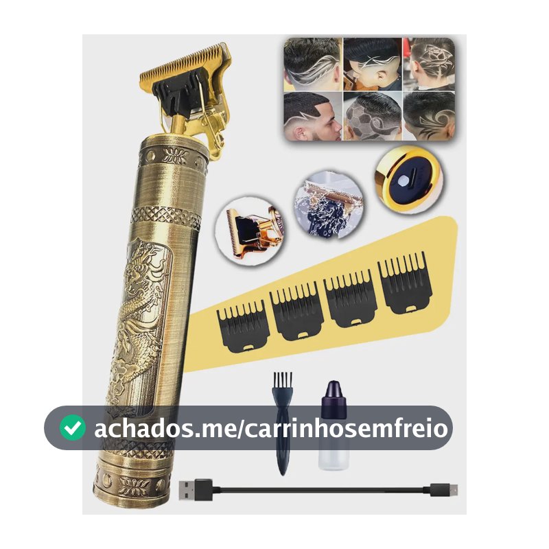 Máquina De Cortar Cabelo E Aparador De Barba Dr. Hank Dourado Lâmina T Sem Fio Recarregável Usb, 4 Pentes 1 Ao 4 Mm Motor Potente