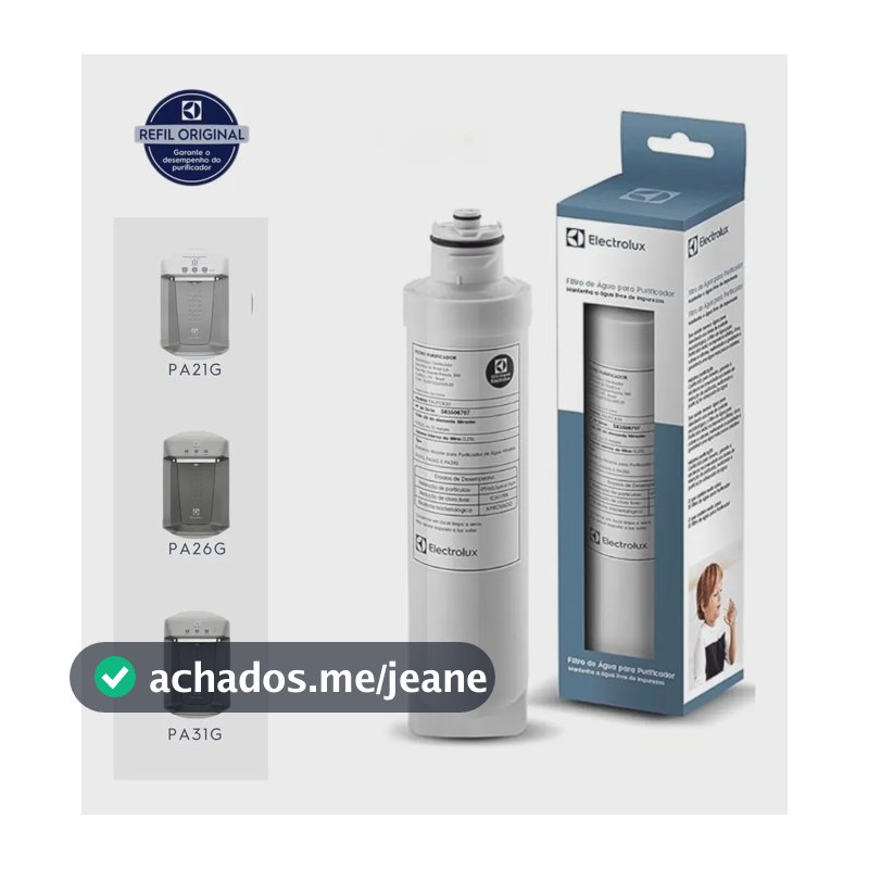 Electrolux Filtro de Água Refil para Purificador Acqua Clean - Modelos PA21G, PA26G, PA31G, Refil Duração 12 Meses ou 3000L