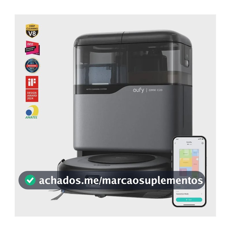 Robô Aspirador Anker eufy C20 3 em 1 Estação Tudo em Um Sucção 7000Pa Corpo Ultrafino 8,5cm Esvaziamento Limpeza e Secagem Automática Mapeamento Laser Multinível Escova Antiembaraço WiFi App Voz 220V