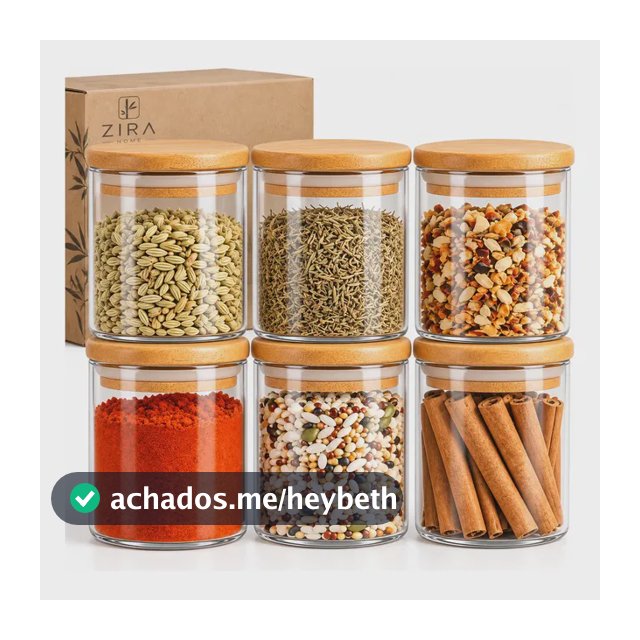 Kit 6 Pote Vidro Porta Temperos Hermético Cozinha Organiza Vidro/tampa De Bambu