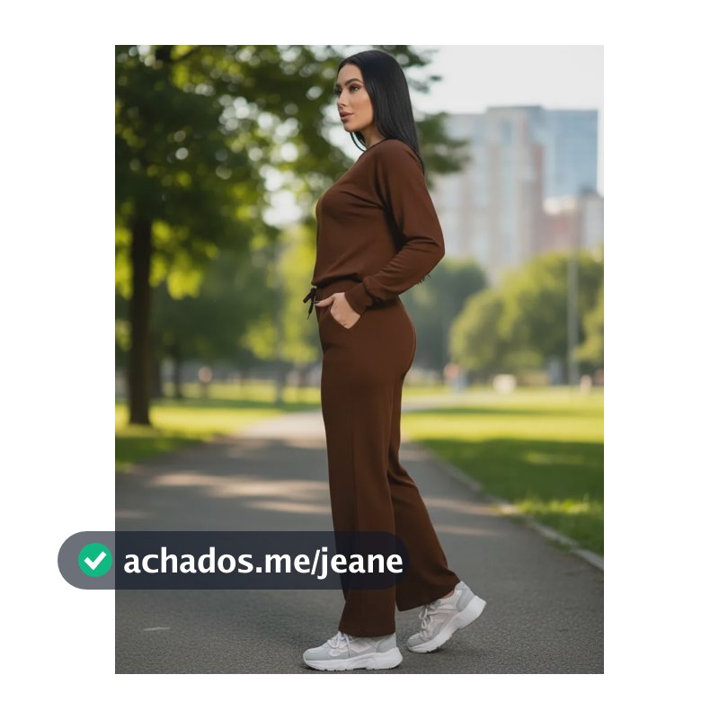 Conjunto Feminino Moletinho Blusa De Frio E Calça Pantalona Marrom Lisa Gg