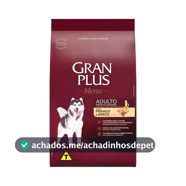 Ração Cães Menu Adulto M/g Frango E Arroz 10,1kg Gran Plus
