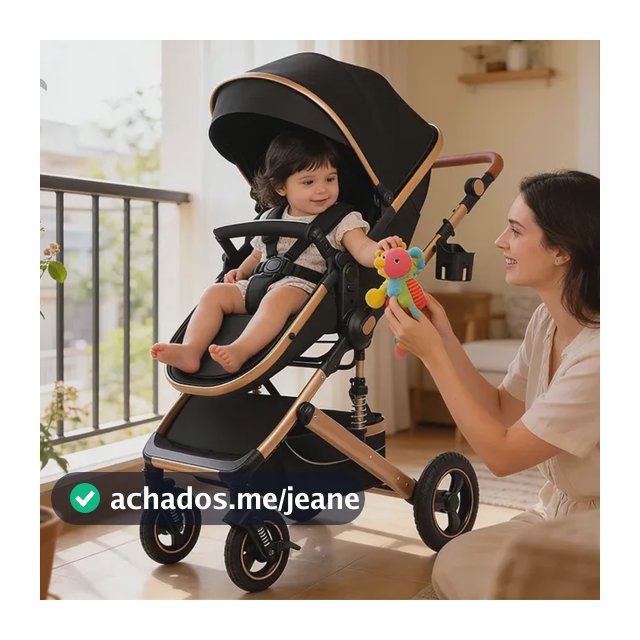 Carrinho De Bebê  Luxo 3 Em 1 Marrom Dourado