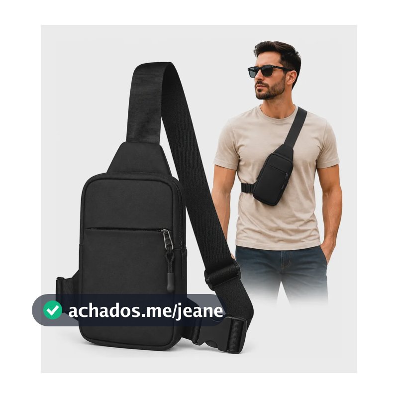 Bolsa Masculina Pochete Transversal Tira Colo Shoulder Bag Preto Liso