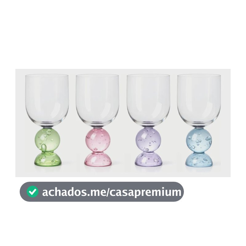 Kit Com 4 Taças De Vidro Verde, Rosa, Violeta E Azul 380ml