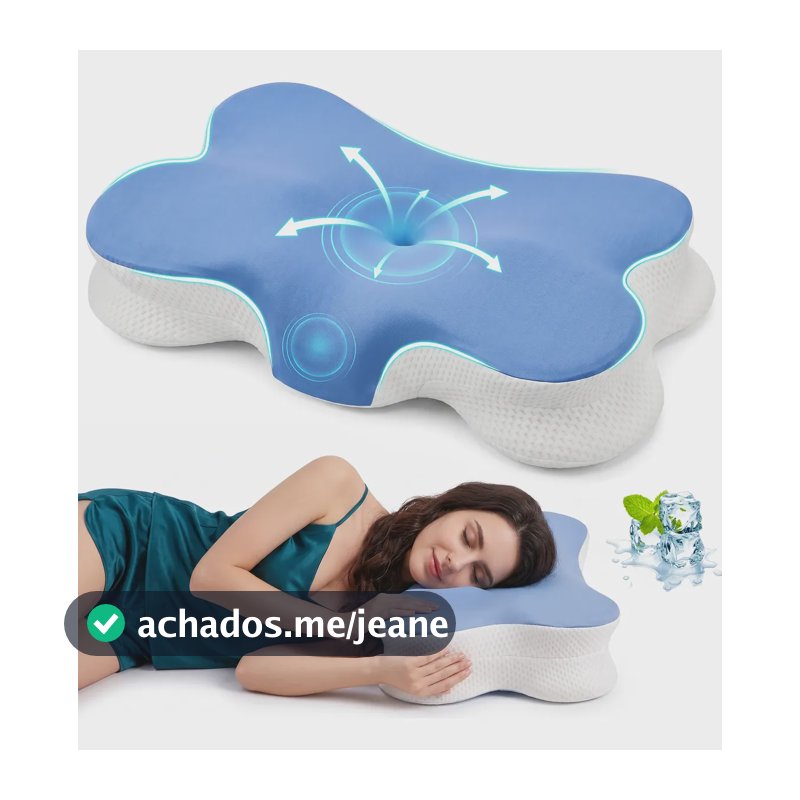 Travesseiro Cervical Alto Ehomfory Memória Resfriante Apoio Mistura Azul E Branca