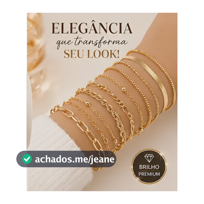Kit 10 Pulseiras Femininas Luxo Banhadas Ouro 18k Premium Dourado 20 Cm