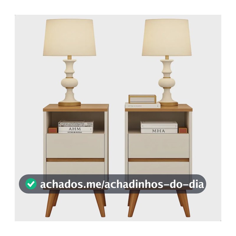 Kit 2 Mesas De Cabeceira Like Pés Palito Retrô Quarto Freijó Brilhante Off White/freijó