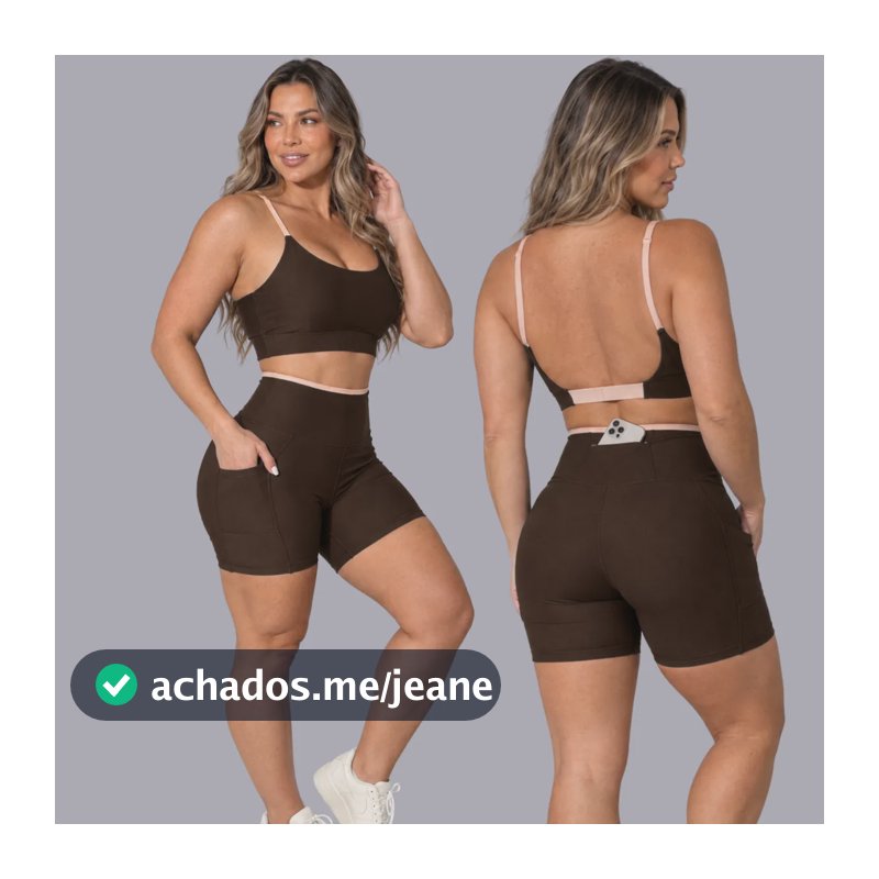 Conjunto Academia Fitness Top E Short Kit Zero Transparência Marrom/areia Liso G 40/42