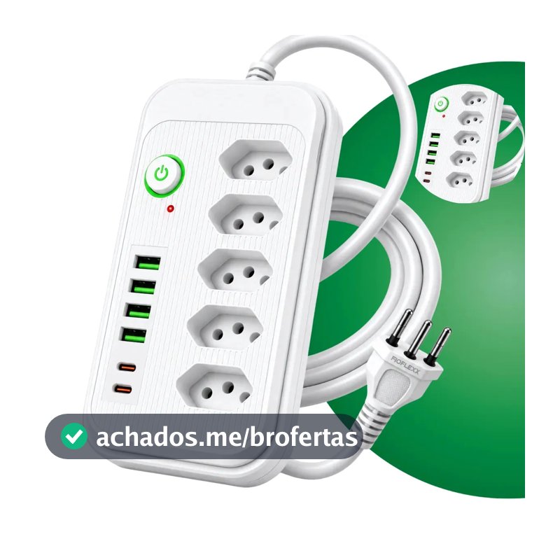Filtro De Linha Extensão Elétrica 5 Tomadas Usb Type Bivolt 4 USB Tipo C